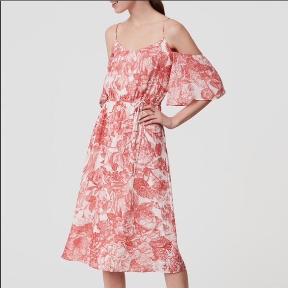 LOFT Dresses & Skirts - LOFT Cold Shoulder Floral Print Midi Dress
